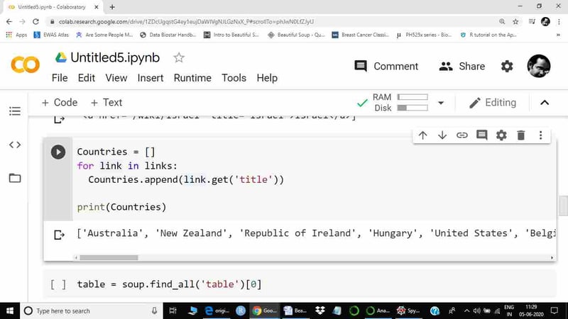 Create a list of all countries